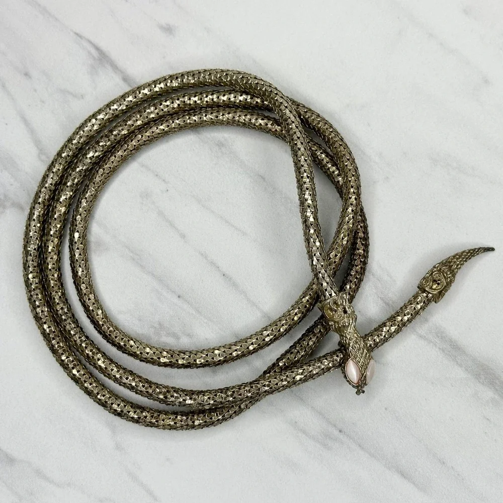 Vintage Gold-Tone Snake Waist Belt with Pearl Eye